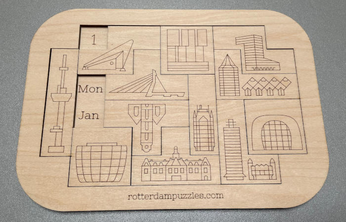 Photo of a solution of calendar puzzle "Rotterdam" of the challenge of Monday January 1